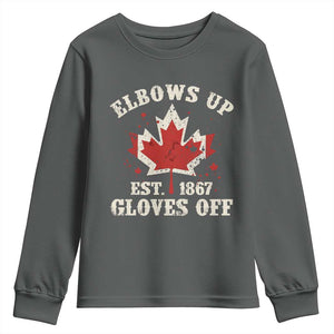 Elbows Up Canada EST 1867 Youth Sweatshirt Proud Canadian Maple Leaf TS11 Dark Heather Print Your Wear