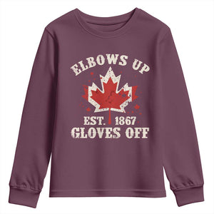 Elbows Up Canada EST 1867 Youth Sweatshirt Proud Canadian Maple Leaf TS11 Maroon Print Your Wear