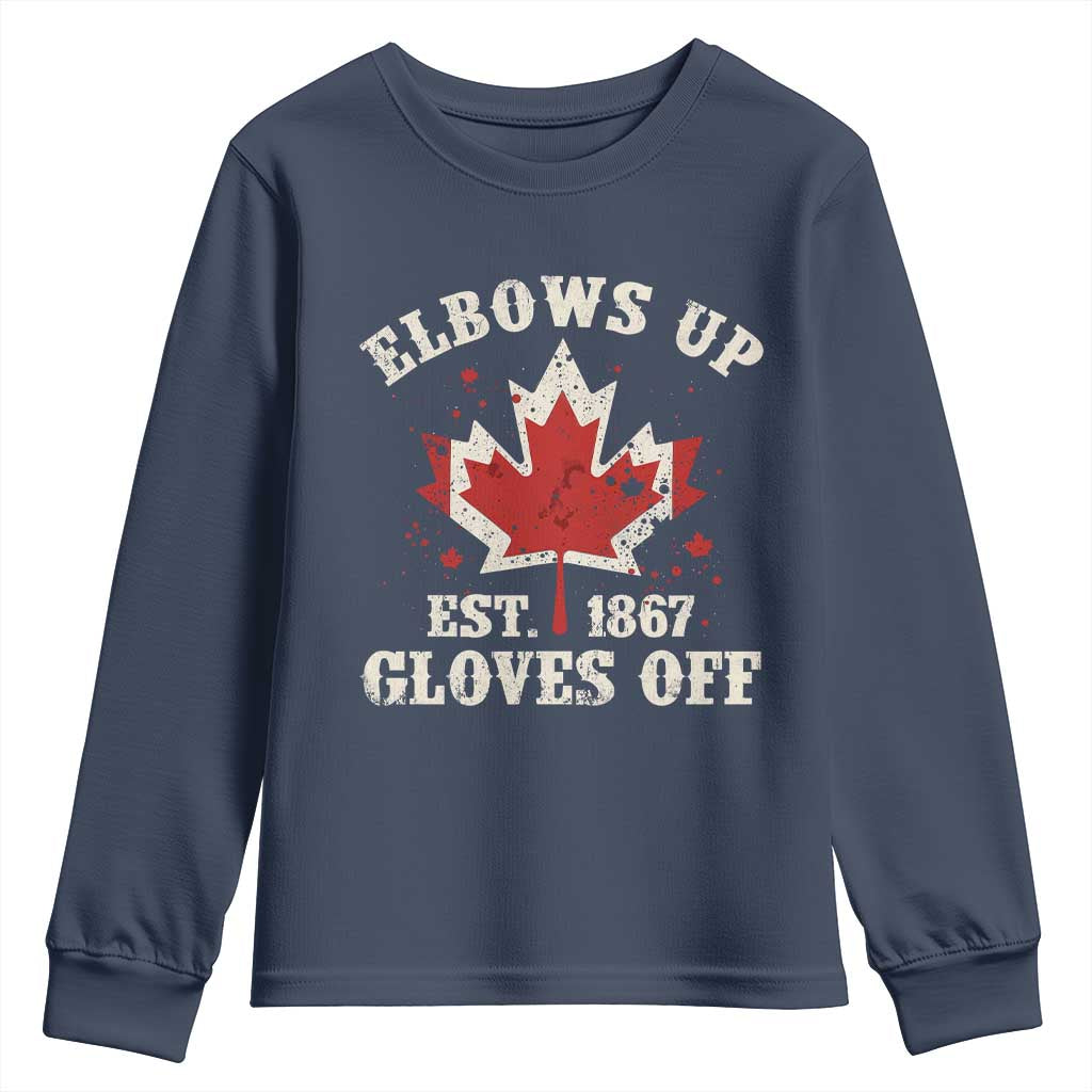 Elbows Up Canada EST 1867 Youth Sweatshirt Proud Canadian Maple Leaf TS11 Navy Print Your Wear