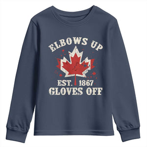 Elbows Up Canada EST 1867 Youth Sweatshirt Proud Canadian Maple Leaf TS11 Navy Print Your Wear