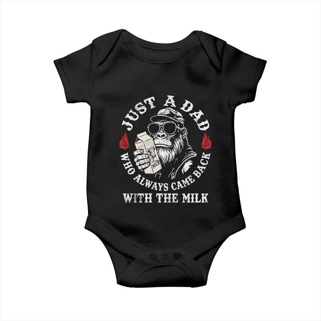 Just A Dad Who Always Came Back With The Milk Funny Bigfoot Father's Day Baby Onesie TS11 Black Print Your Wear