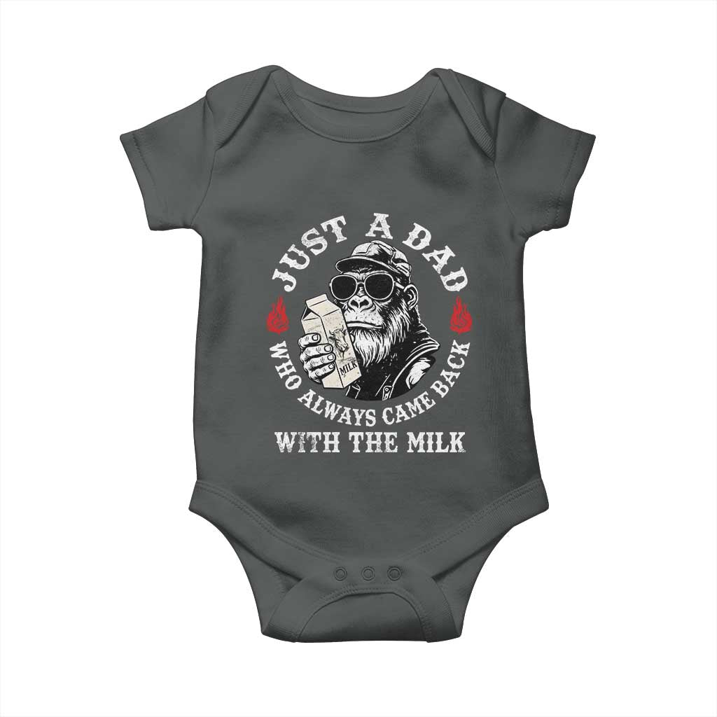 Just A Dad Who Always Came Back With The Milk Funny Bigfoot Father's Day Baby Onesie TS11 Dark Heather Print Your Wear