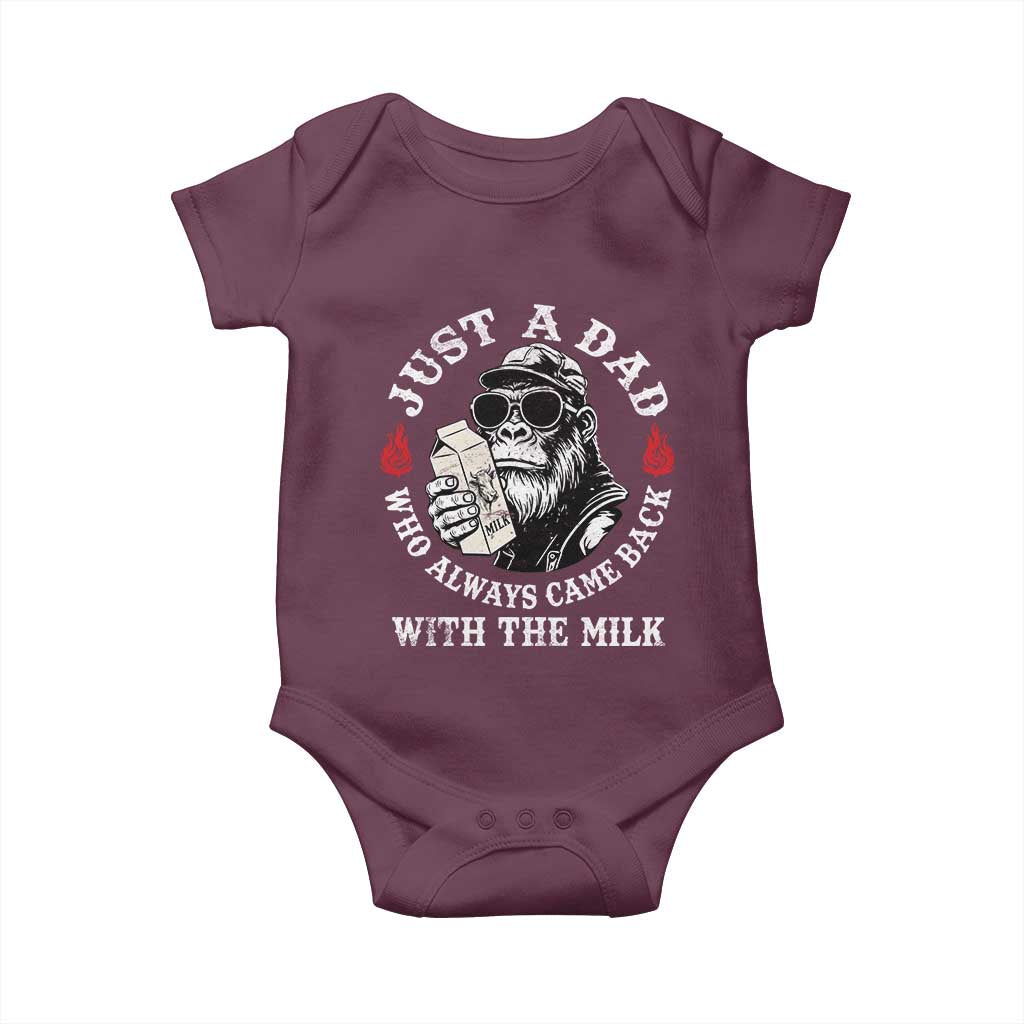 Just A Dad Who Always Came Back With The Milk Funny Bigfoot Father's Day Baby Onesie TS11 Maroon Print Your Wear