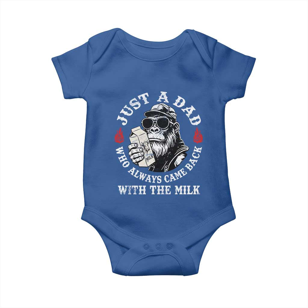 Just A Dad Who Always Came Back With The Milk Funny Bigfoot Father's Day Baby Onesie TS11 Royal Blue Print Your Wear