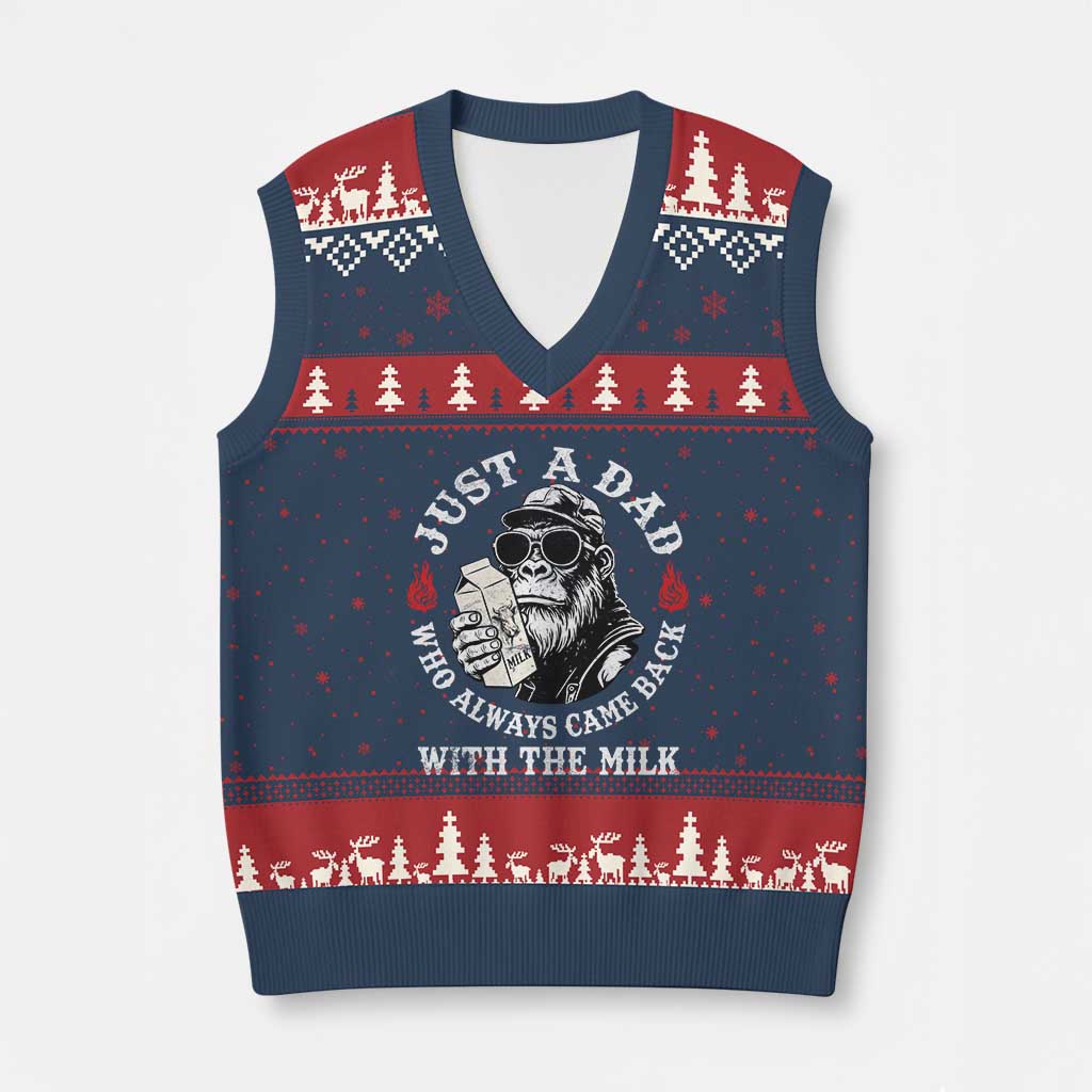 Just A Dad Who Always Came Back With The Milk Funny Bigfoot Father's Day V-Neck Knit Sweater Vest TS11 Navy Red Print Your Wear