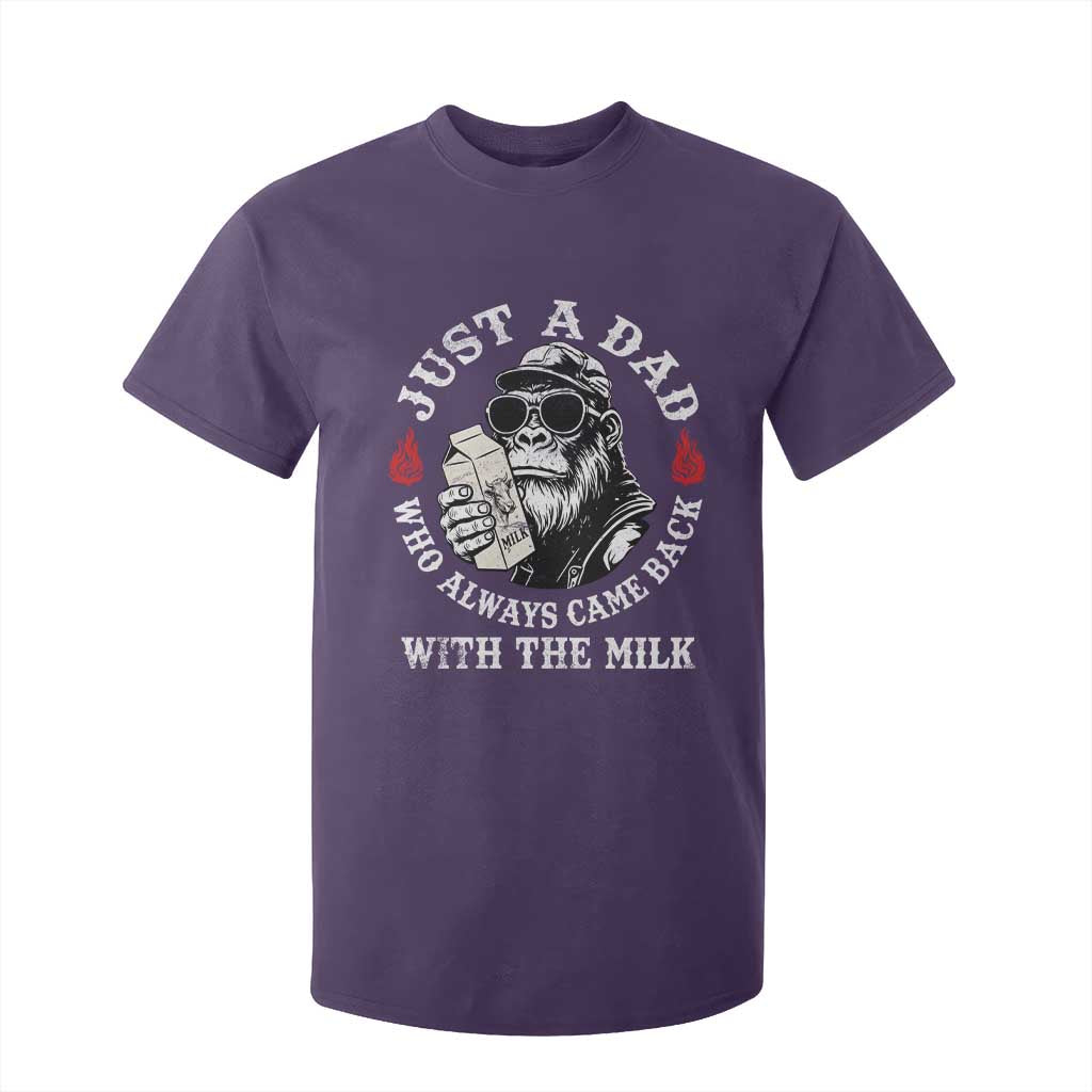 Just A Dad Who Always Came Back With The Milk Funny Bigfoot Father's Day T Shirt For Kid TS11 Purple Print Your Wear
