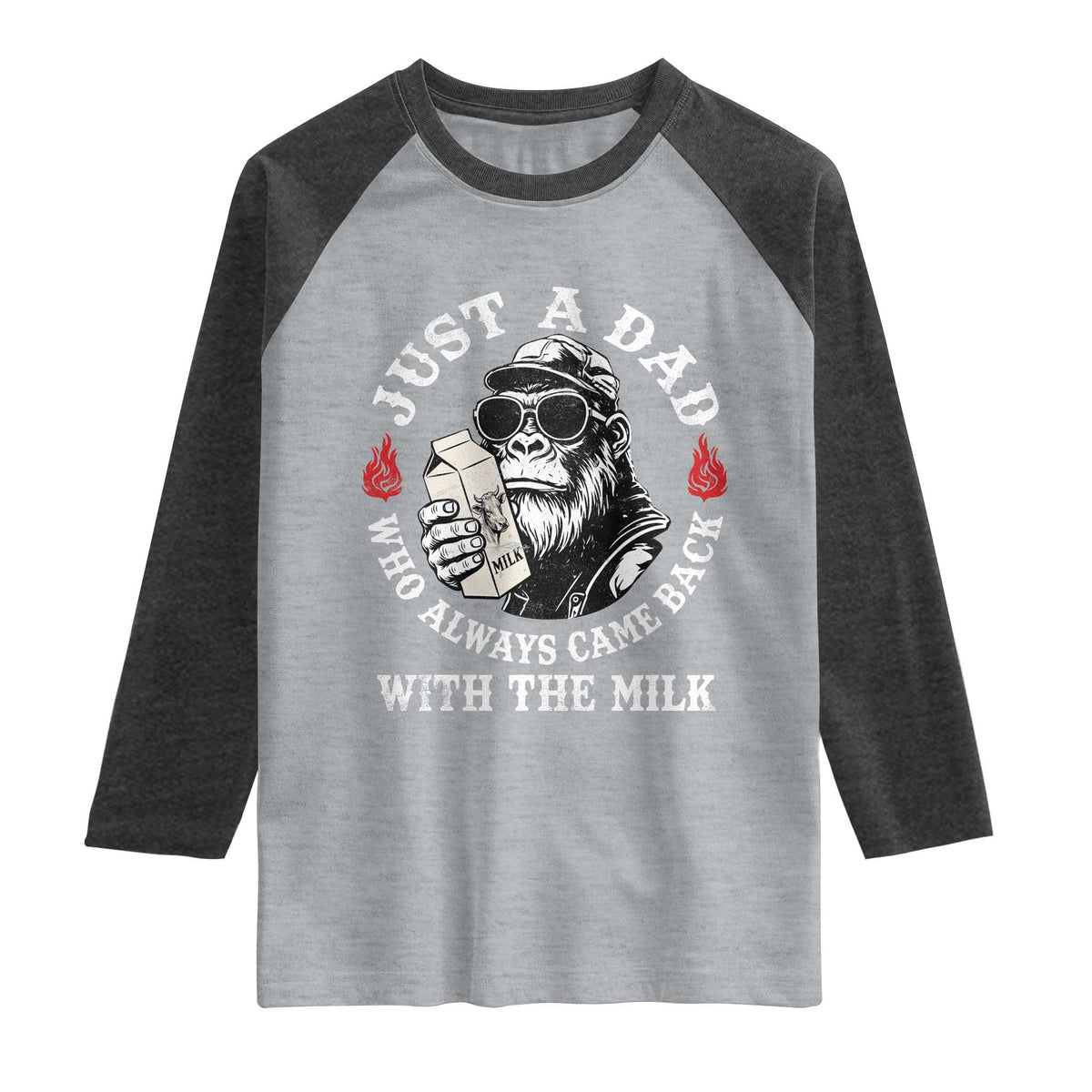 Just A Dad Who Always Came Back With The Milk Funny Bigfoot Father's Day Raglan Shirt TS11 Heather Gray Heather Charcoal Print Your Wear