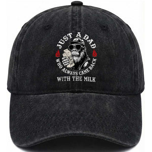 Just A Dad Who Always Came Back With The Milk Funny Bigfoot Father's Day Washed Cotton Baseball Cap TS11 Print Your Wear