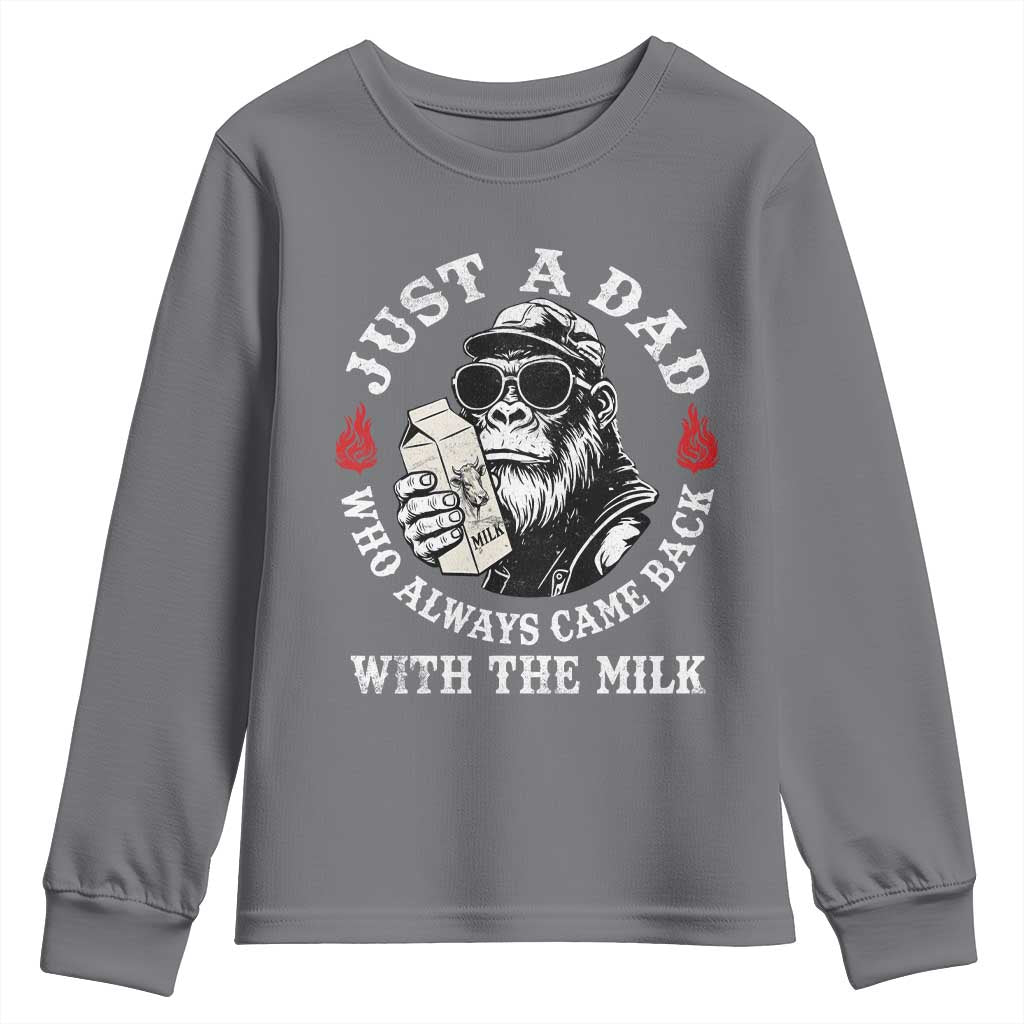 Just A Dad Who Always Came Back With The Milk Funny Bigfoot Father's Day Youth Sweatshirt TS11 Charcoal Print Your Wear