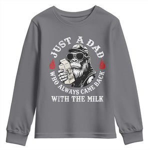 Just A Dad Who Always Came Back With The Milk Funny Bigfoot Father's Day Youth Sweatshirt TS11 Charcoal Print Your Wear