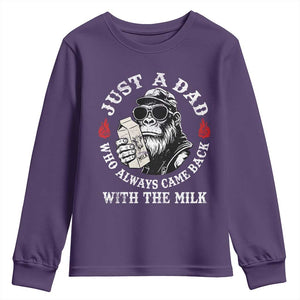 Just A Dad Who Always Came Back With The Milk Funny Bigfoot Father's Day Youth Sweatshirt TS11 Purple Print Your Wear