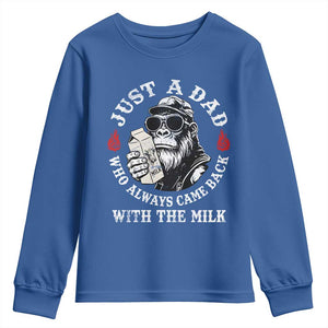 Just A Dad Who Always Came Back With The Milk Funny Bigfoot Father's Day Youth Sweatshirt TS11 Royal Blue Print Your Wear