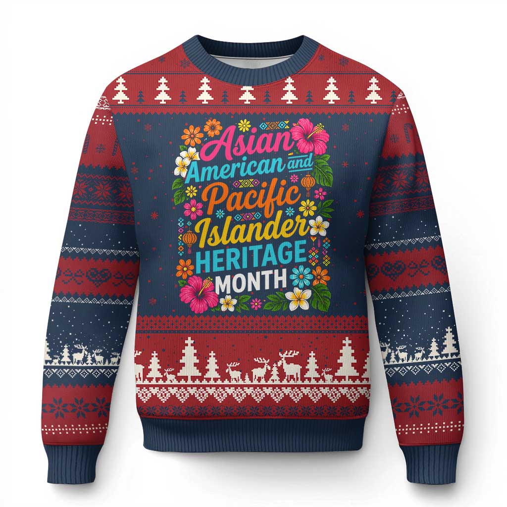 AAPI Asian American and Pacific Islander Heritage Month Ugly Christmas Sweater TS11 Navy Red Print Your Wear