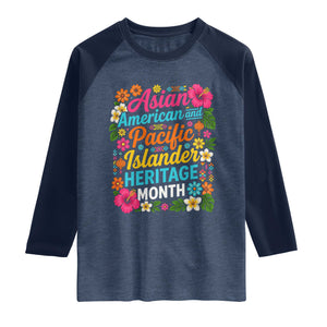 AAPI Asian American and Pacific Islander Heritage Month Raglan Shirt TS11 Heather Denim Navy Print Your Wear