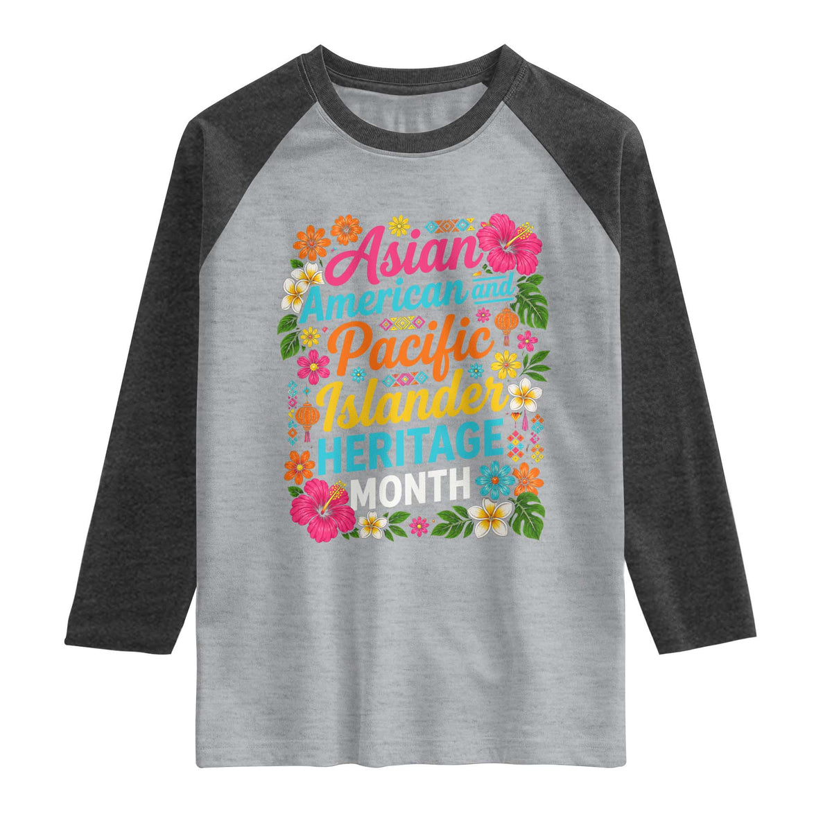 AAPI Asian American and Pacific Islander Heritage Month Raglan Shirt TS11 Heather Gray Heather Charcoal Print Your Wear