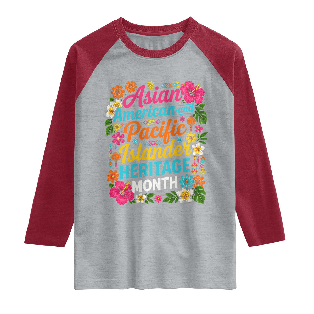 AAPI Asian American and Pacific Islander Heritage Month Raglan Shirt TS11 Heather Gray Heather Red Print Your Wear
