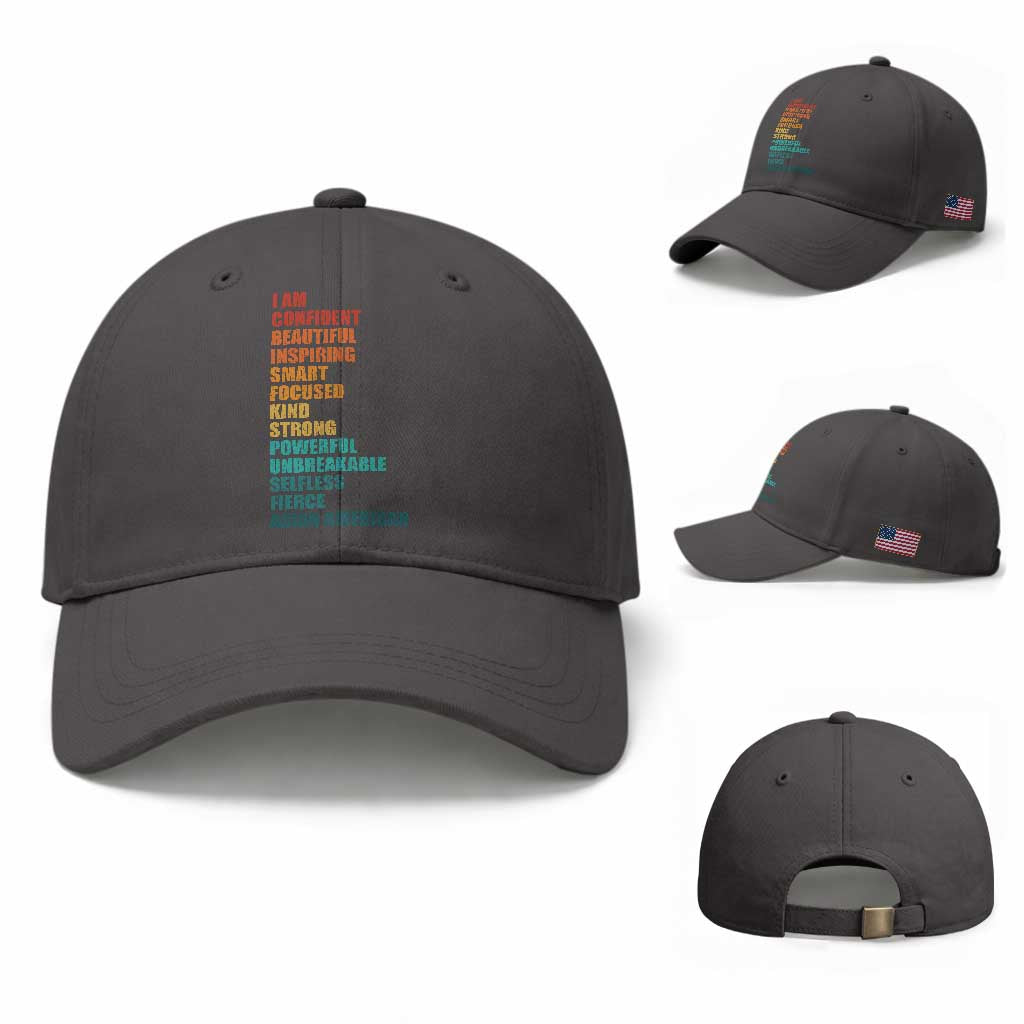 I Am Confident Beautiful Inspiring Asian American Baseball Cap AAPI Heritage Month TS11 Baseball Cap Universal Fit Dark Gray Print Your Wear