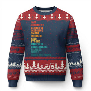I Am Confident Beautiful Inspiring Asian American Ugly Christmas Sweater AAPI Heritage Month TS11 Navy Red Print Your Wear