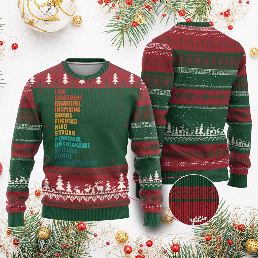 I Am Confident Beautiful Inspiring Asian American Ugly Christmas Sweater AAPI Heritage Month TS11 Red Green Print Your Wear