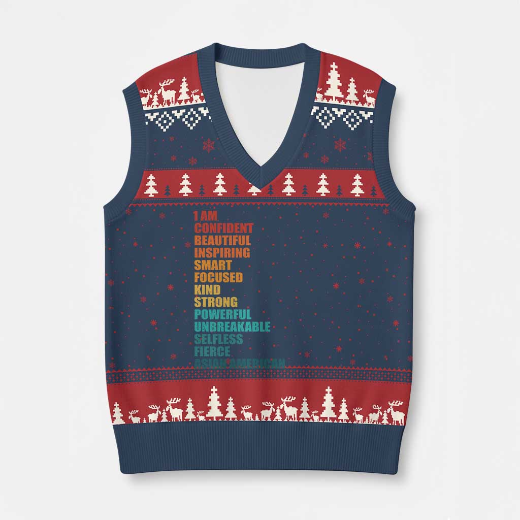 I Am Confident Beautiful Inspiring Asian American V-Neck Knit Sweater Vest AAPI Heritage Month TS11 Navy Red Print Your Wear