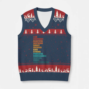 I Am Confident Beautiful Inspiring Asian American V-Neck Knit Sweater Vest AAPI Heritage Month TS11 Navy Red Print Your Wear