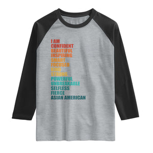 I Am Confident Beautiful Inspiring Asian American Raglan Shirt AAPI Heritage Month TS11 Heather Gray Black Print Your Wear
