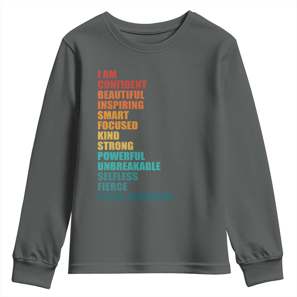 I Am Confident Beautiful Inspiring Asian American Youth Sweatshirt AAPI Heritage Month TS11 Dark Heather Print Your Wear