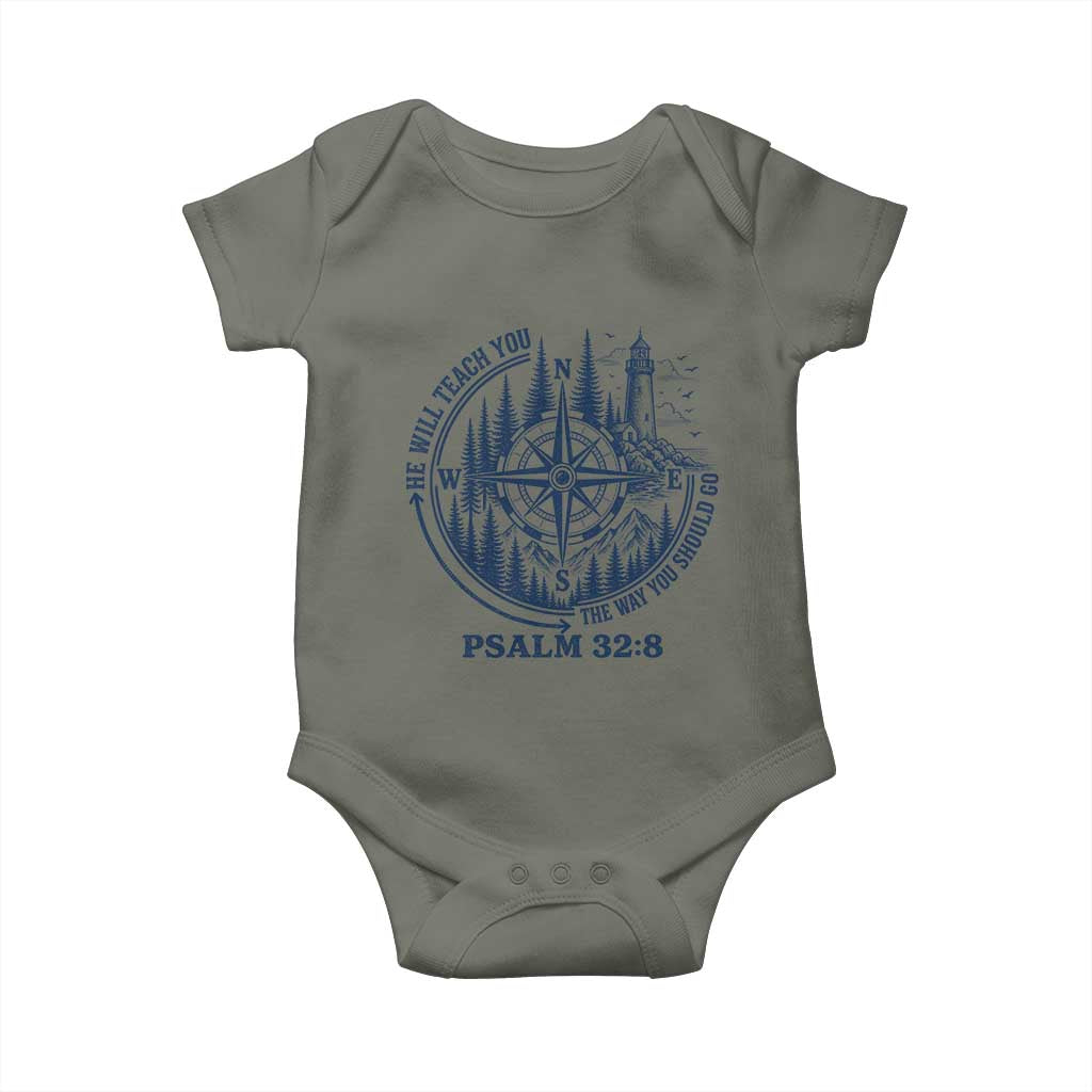 Christian Camping Baby Onesie He Will Teach You The Way You Should Go TS11 Military Green Print Your Wear