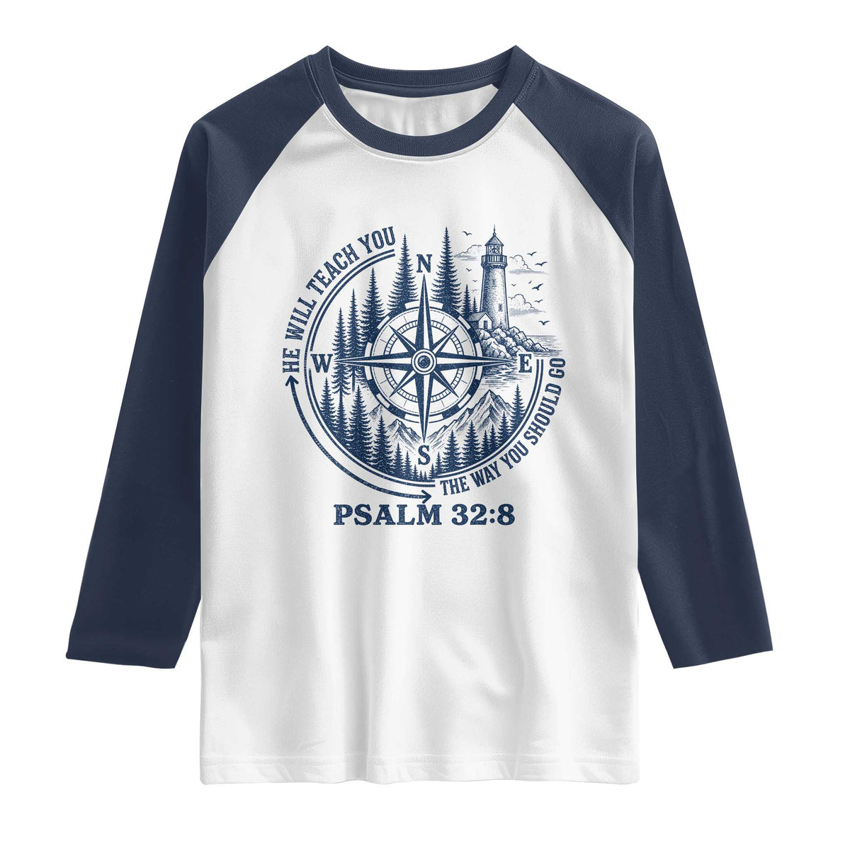 Christian Camping Raglan Shirt He Will Teach You The Way You Should Go TS11 White Navy Print Your Wear