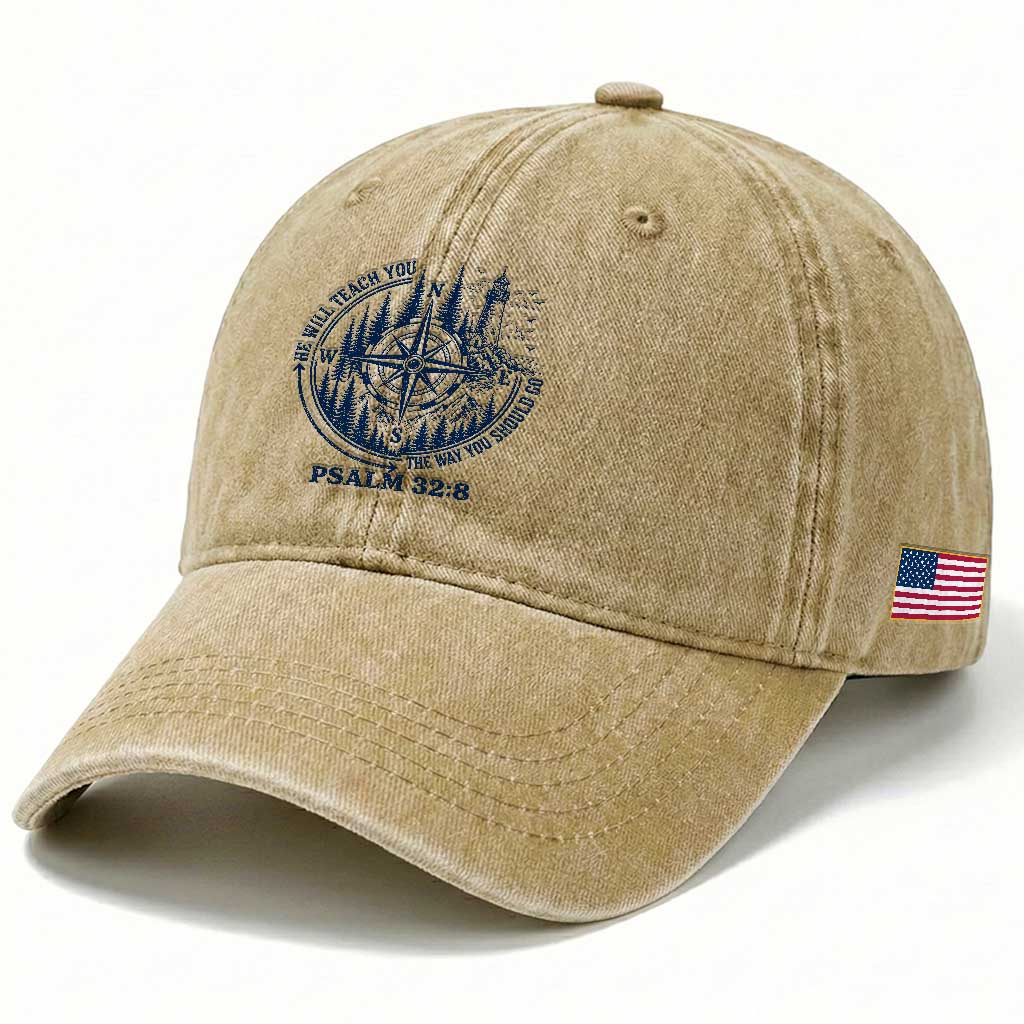 Christian Camping Washed Cotton Baseball Cap He Will Teach You The Way You Should Go TS11 Print Your Wear