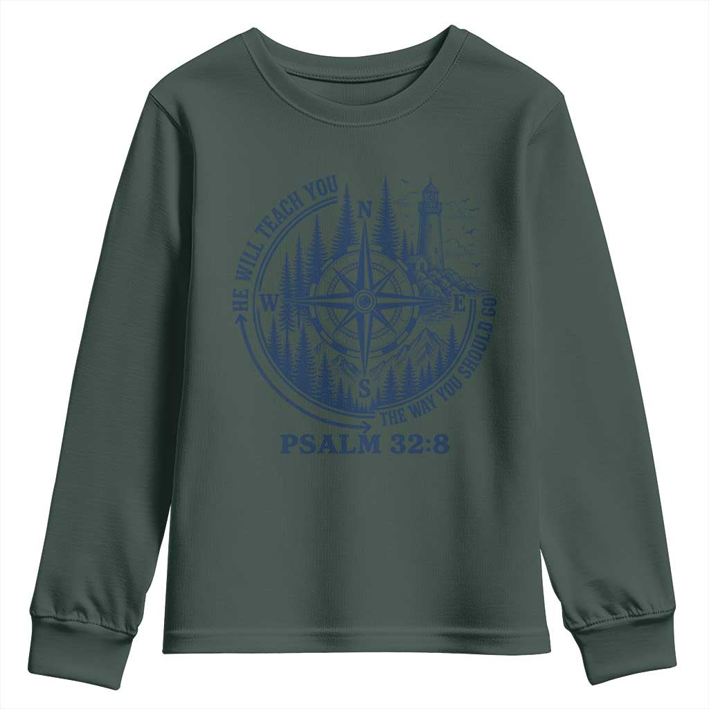 Christian Camping Youth Sweatshirt He Will Teach You The Way You Should Go TS11 Dark Forest Green Print Your Wear