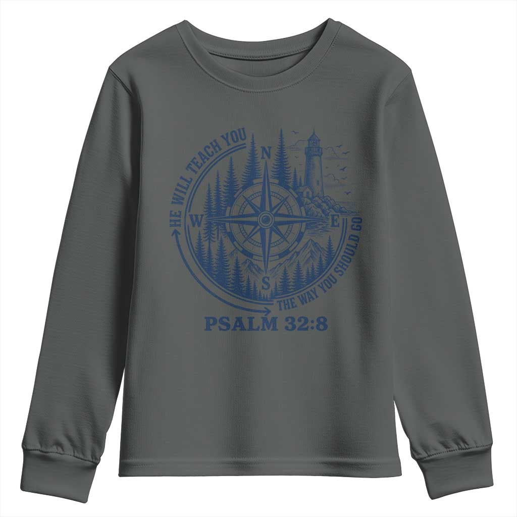 Christian Camping Youth Sweatshirt He Will Teach You The Way You Should Go TS11 Dark Heather Print Your Wear