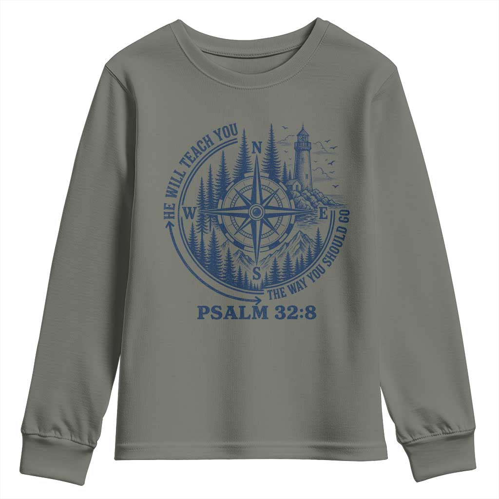 Christian Camping Youth Sweatshirt He Will Teach You The Way You Should Go TS11 Military Green Print Your Wear