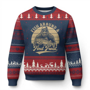 Fish Around And Find Trout Ugly Christmas Sweater Bigfoot Fishing TS11 Navy Red Print Your Wear