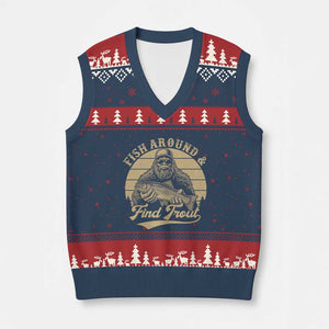 Fish Around And Find Trout V-Neck Knit Sweater Vest Bigfoot Fishing TS11 Navy Red Print Your Wear