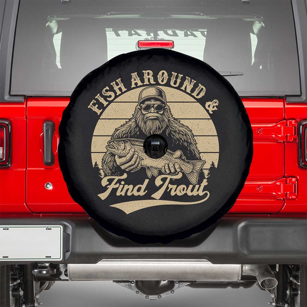Fish Around And Find Trout Spare Tire Cover Bigfoot Fishing TS11 Black Print Your Wear