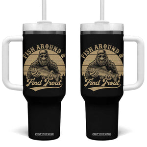 Fish Around And Find Trout Tumbler With Handle Bigfoot Fishing TS11 One Size: 40 oz Black Print Your Wear