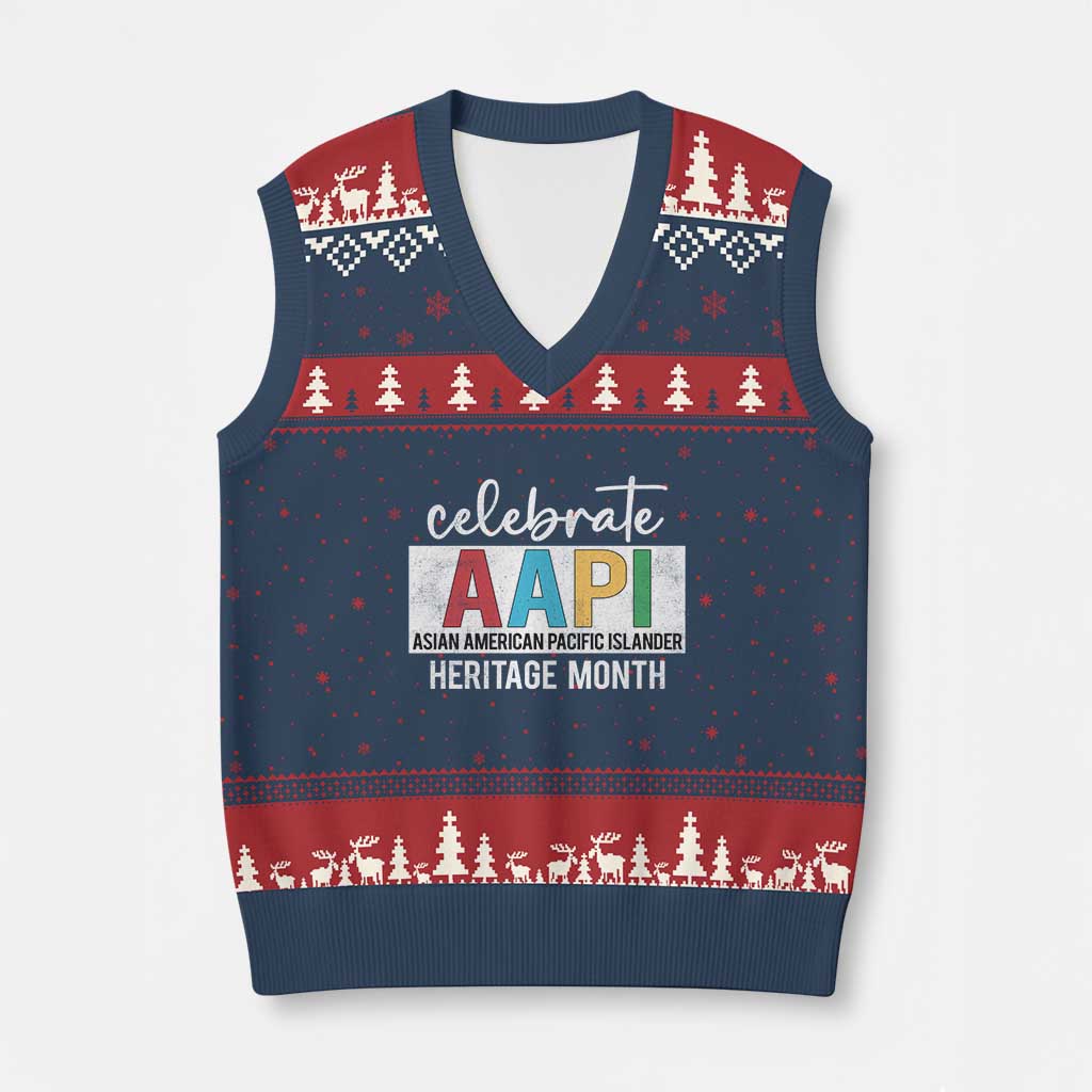 Celebrate AAPI Heritage Month V-Neck Knit Sweater Vest Asian American and Pacific Islander Countries TS11 Navy Red Print Your Wear