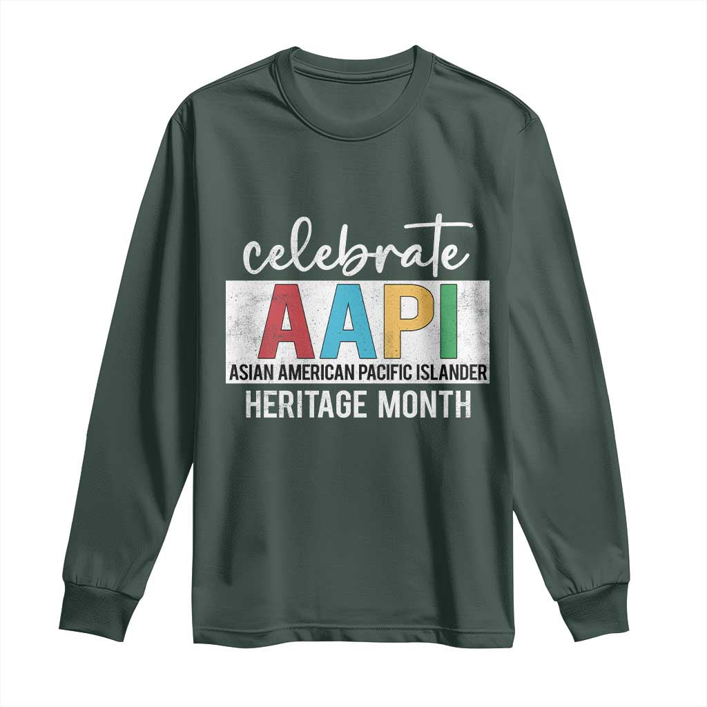 Celebrate AAPI Heritage Month Long Sleeve Shirt Asian American and Pacific Islander Countries TS11 Dark Forest Green Print Your Wear