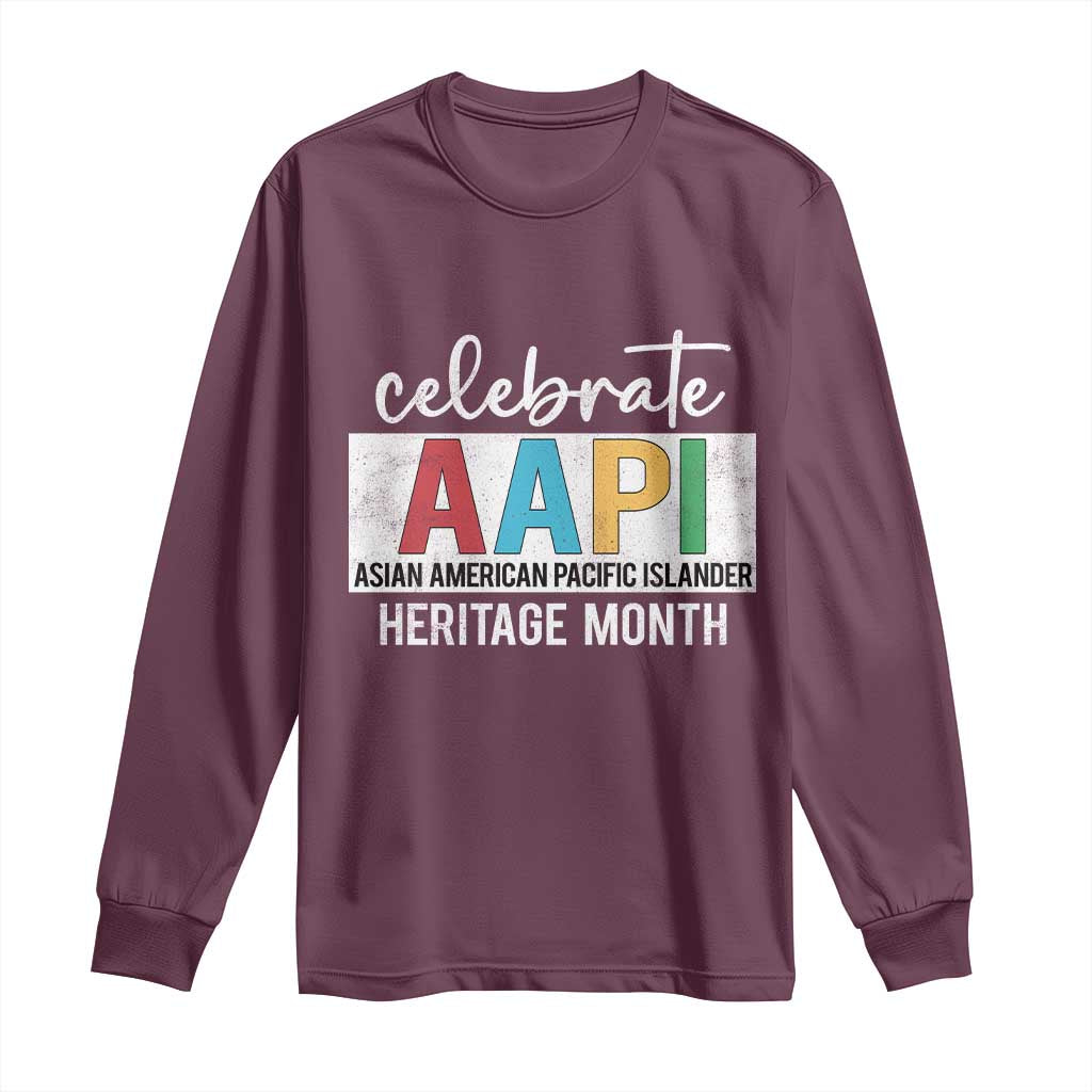 Celebrate AAPI Heritage Month Long Sleeve Shirt Asian American and Pacific Islander Countries TS11 Maroon Print Your Wear