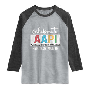 Celebrate AAPI Heritage Month Raglan Shirt Asian American and Pacific Islander Countries TS11 Heather Gray Heather Charcoal Print Your Wear