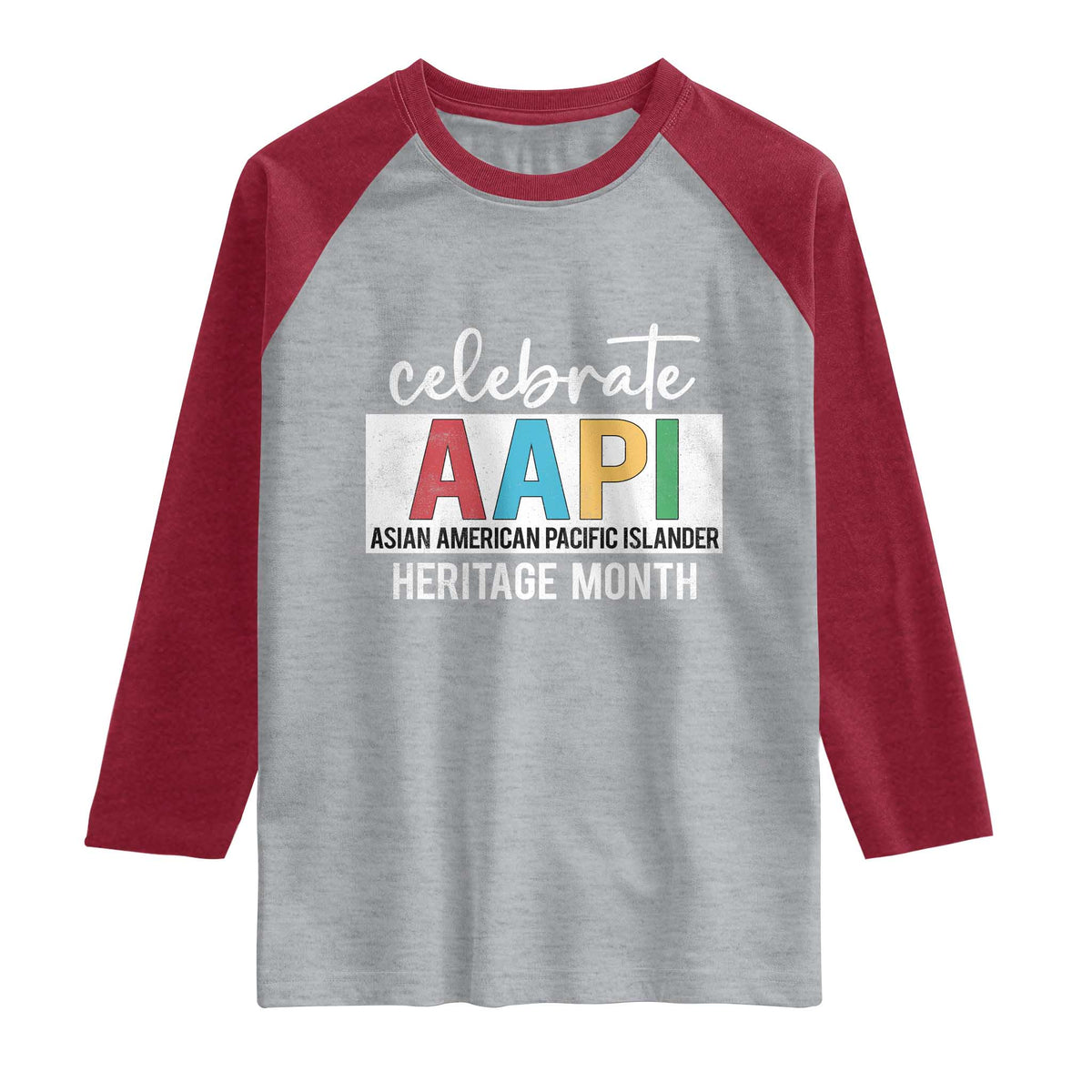 Celebrate AAPI Heritage Month Raglan Shirt Asian American and Pacific Islander Countries TS11 Heather Gray Heather Red Print Your Wear