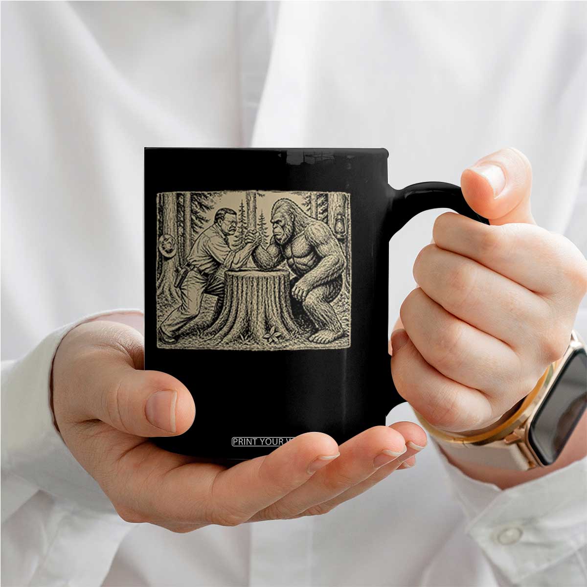 Theodore Roosevelt and Bigfoot Arm Wrestling Retro Coffee Mug TS11 Print Your Wear