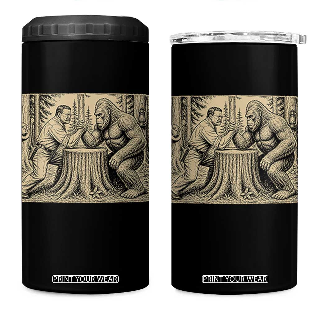 Theodore Roosevelt and Bigfoot Arm Wrestling Retro 4 in 1 Can Cooler Tumbler TS11 One Size: 16 oz Black Print Your Wear