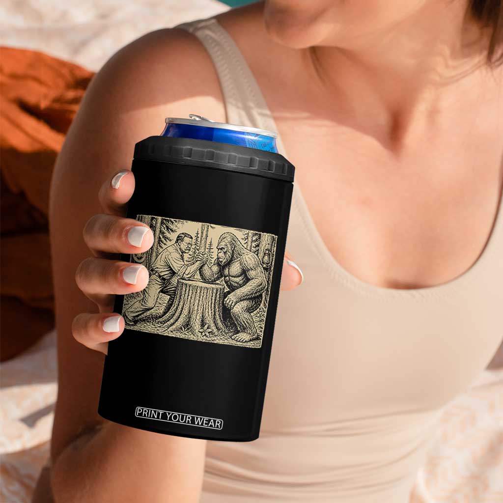 Theodore Roosevelt and Bigfoot Arm Wrestling Retro 4 in 1 Can Cooler Tumbler TS11 Print Your Wear