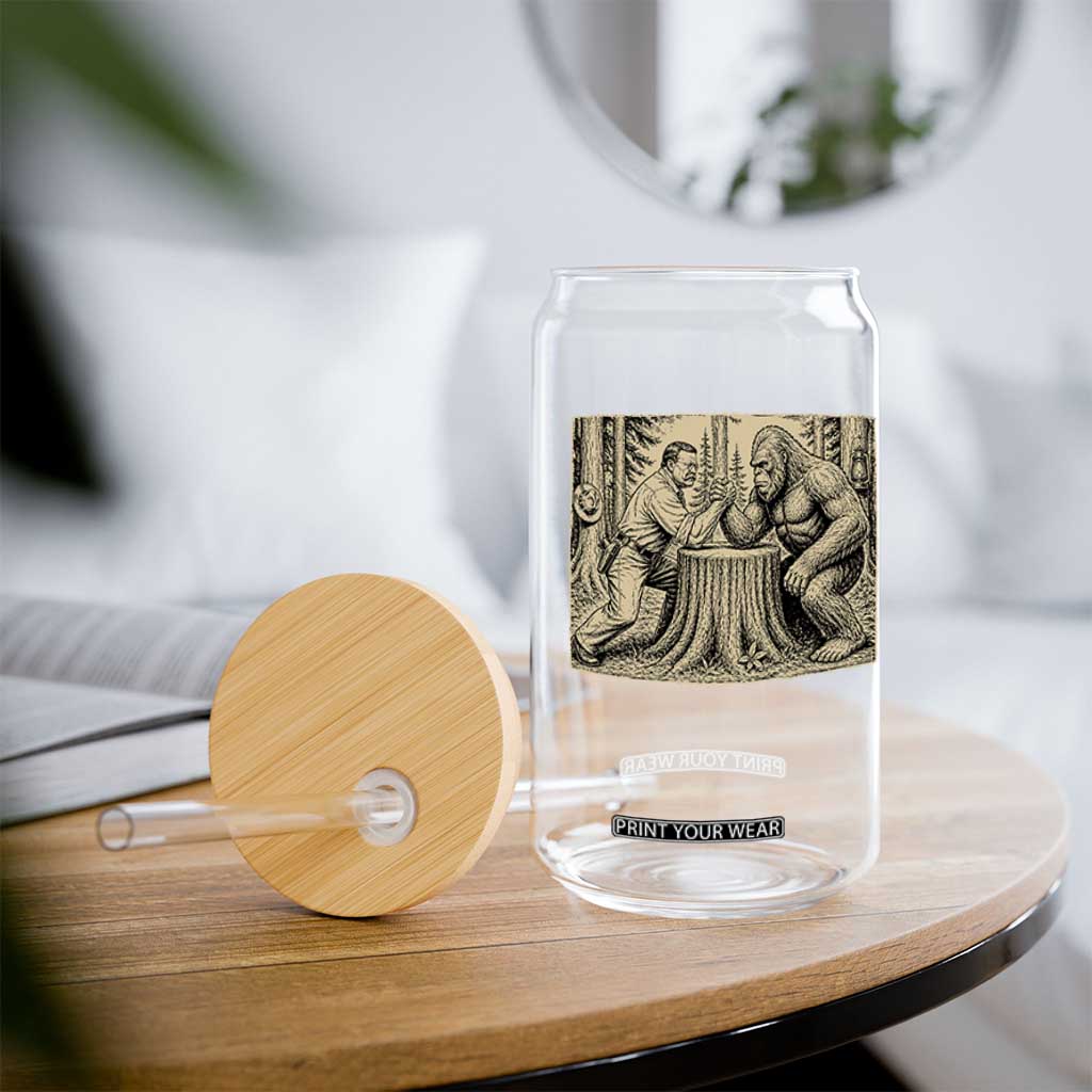 Theodore Roosevelt and Bigfoot Arm Wrestling Retro Glass Can TS11 Print Your Wear