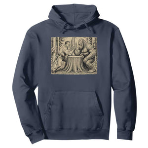 Theodore Roosevelt and Bigfoot Arm Wrestling Retro Hoodie TS11 Navy Print Your Wear
