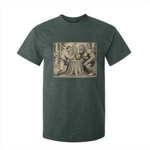 Theodore Roosevelt and Bigfoot Arm Wrestling Retro T Shirt For Kid TS11 Dark Forest Green Print Your Wear