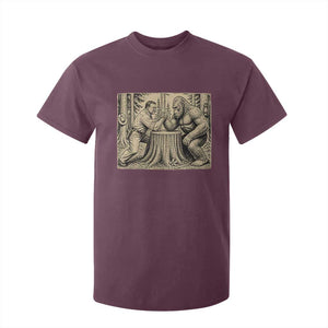 Theodore Roosevelt and Bigfoot Arm Wrestling Retro T Shirt For Kid TS11 Maroon Print Your Wear