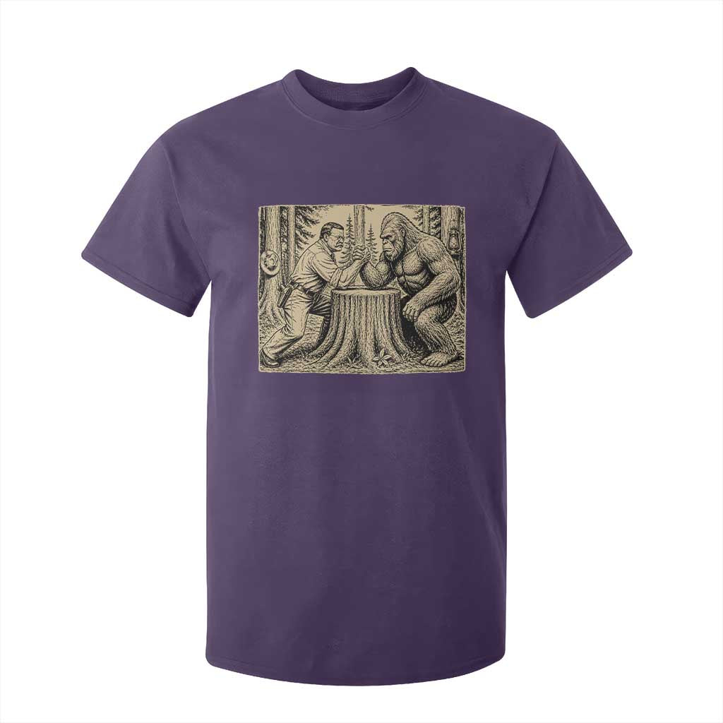 Theodore Roosevelt and Bigfoot Arm Wrestling Retro T Shirt For Kid TS11 Purple Print Your Wear